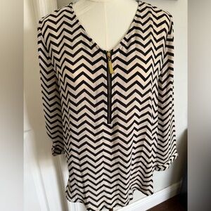 Tacera Black and Cream Chevron Top